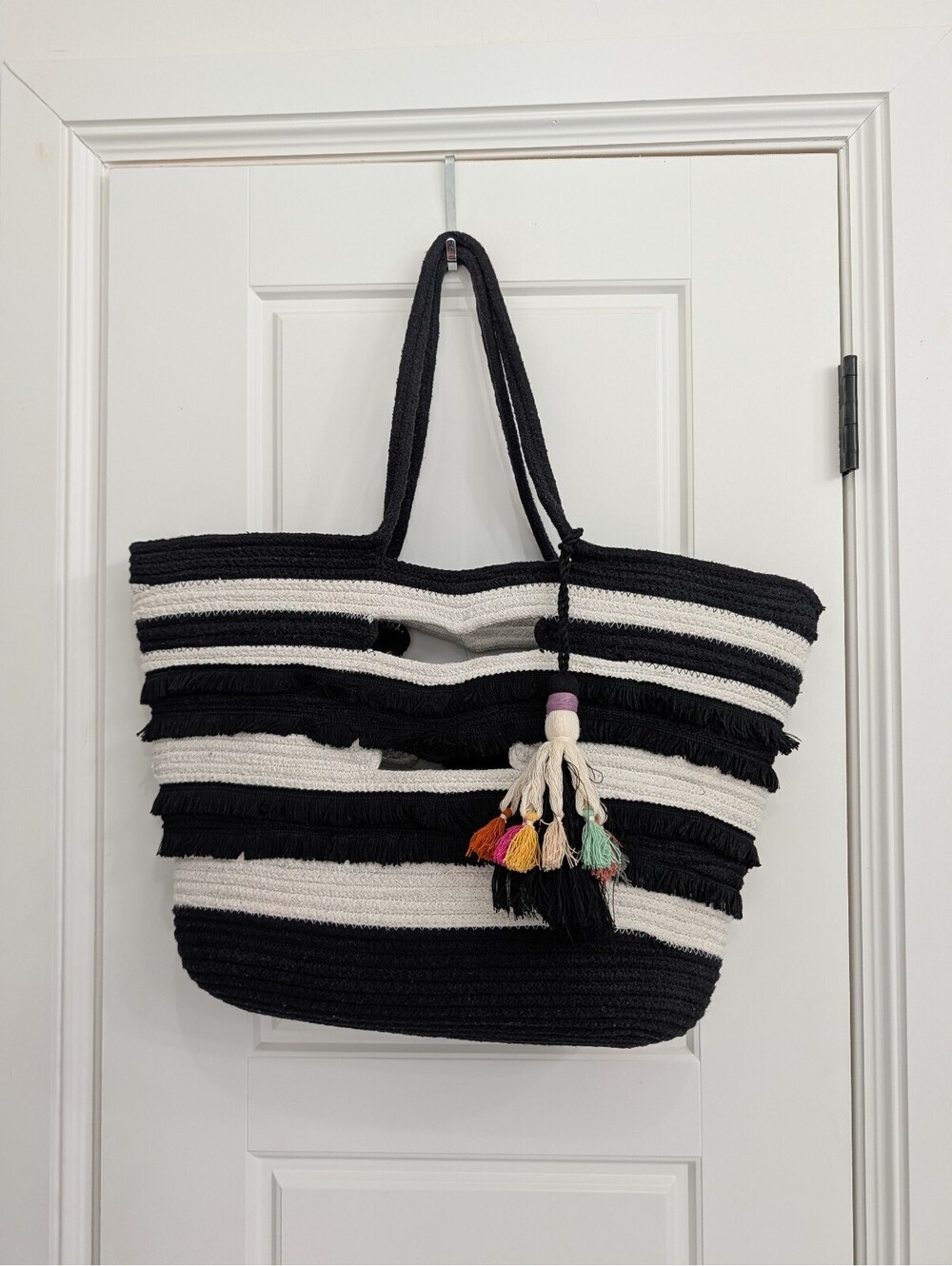 Stella & Dot Taj Striped Tote pom pom